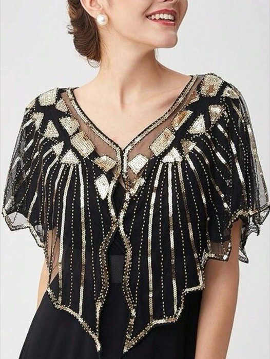 [ 8日から12日程度でお届け予定 ] アクセサリー レディース スカーフ 1920年代ビーズスパンコール装飾イブニングショール 20枚 、ブライダルラップ バレンタインデー