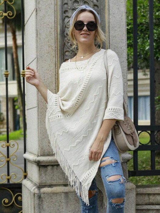 [ 8日から12日程度でお届け予定 ] アクセサリー レディース スカーフ 1枚 女性用 ショール エレガントポンチョ、無地 編み ホロー アウト フリンジ ショール、高品質 暖かい アウター、新しい 多用途 ケープセーター、デイリーウェアに適しています