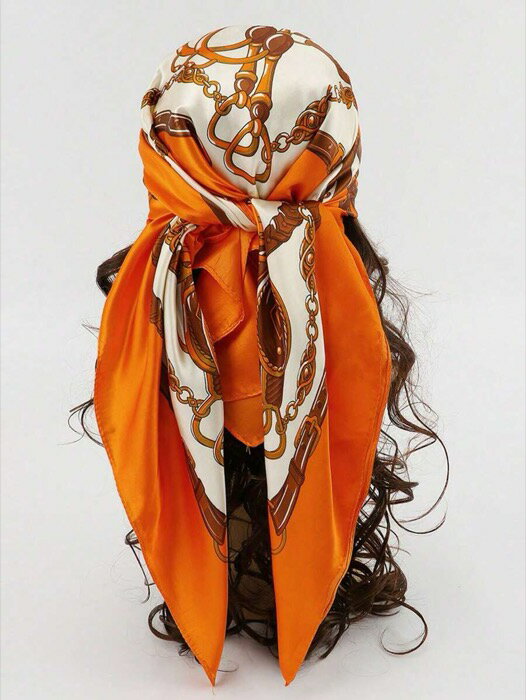 [ 7日から10日程度でお届け予定 ] アクセサリー レディース スカーフ ボヘミアン風ファッションプリントチェーンサテンスカーフ 1枚 女性用、エレガントな日常カジュアル カット ショール