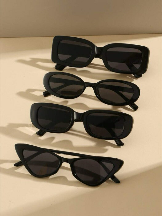 [ 8日から12日程度でお届け予定 ] アクセサリー レディース アイアクセサリー プラスチックフレーム 4個セット スクエア、オーバル、キャットアイ コンボ ファッショングラス、ストリートスタイル、旅行、スポーツ、運転、パーティー、ビーチ、音楽フェス、(4)