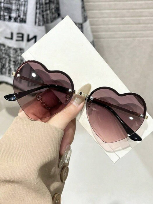 [ 8日から12日程度でお届け予定 ] アクセサリー レディース アイアクセサリー ハートフレームサングラス 1個 ピンク グラデーション レンズ リムレス、レディース用、バケーション、バー、ファッション小物、夏、ビーチ、アウトドア、トラベル、音楽フェス