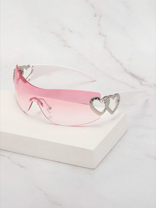 [ 8日から12日程度でお届け予定 ] アクセサリー レディース アイアクセサリー 1個 フレームレス メタルハート装飾 Y2Kスタイル ファッショングラス レディース、ビーチパーティー、ギフト、バケーションシェード用、ハート型ストリートY2Kスタイル