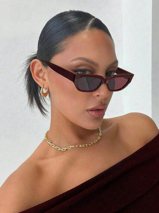 [ 8日から12日程度でお届け予定 ] アクセサリー レディース アイアクセサリー 1個 小さめフレーム長方形ファッションメガネ、レトロ パーソナライズ、多機能、超軽量、快適、汎用性、ワインレッドのメガネ、デイリーウェア、ストリートフォト、バケーション、