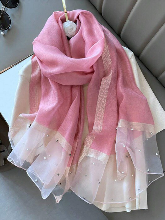 [ 8日から12日程度でお届け予定 ] アクセサリー レディース スカーフ 1個 マルチカラー フェイクパール&ニットシルクブレンドスカーフ ..