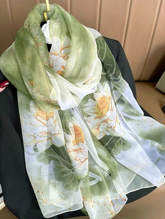 [ 8日から12日程度でお届け予定 ] アクセサリー レディース スカーフ 女性用グリーンシルクスカーフ、春秋薄手シフォンスカーフショール、多目的アーティスティックスタイル、トラベル日除け、秋冬用ネックスカーフ