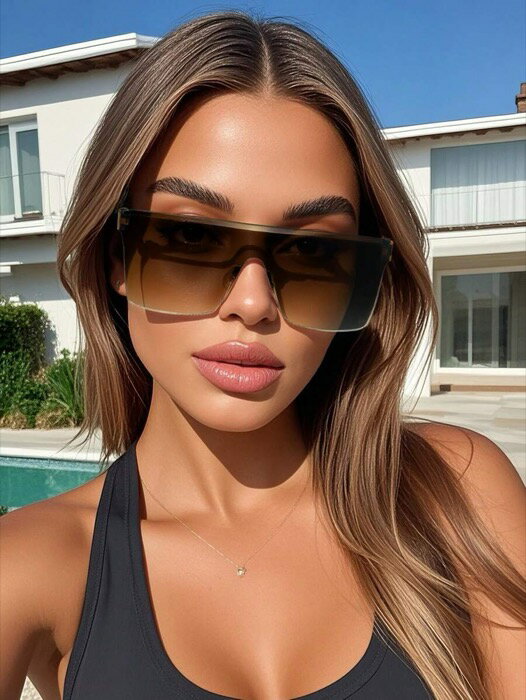 [ 8日から12日程度でお届け予定 ] アクセサリー レディース アイアクセサリー 1ペア ブラウン ユニセックス リムレス シールド型サングラス、アウトドアアクティビティ、スポーツスタイル、トラベル、日よけ、フェスティバルアウトフィット、ビーチ、ミュー