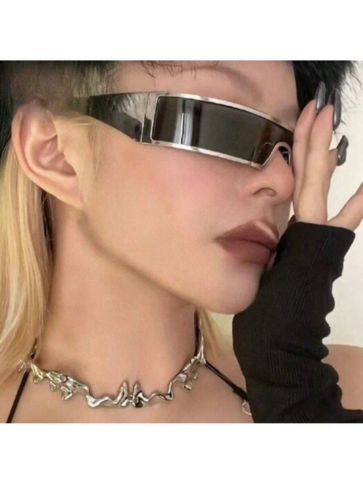 [ 8日から12日程度でお届け予定 ] アクセサリー レディース アイアクセサリー 未来的なシールドサングラス - パンクインスパイアードのワンピースレンズ、ヒップホップスタイル、メンズ&レディース向けプレミアムアバンギャルドグラス