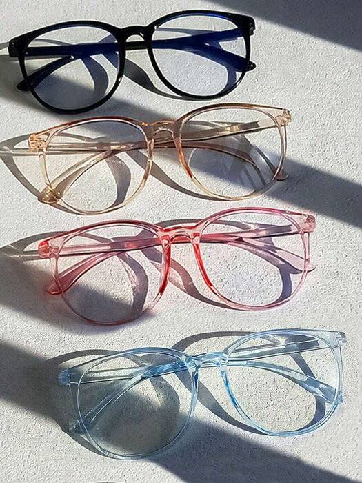 [ 8日から12日程度でお届け予定 ] アクセサリー レディース アイアクセサリー 4/3ペア レディース ラウンド型 透明ブラック、ピンク、ブルー大きめフレーム シンプルクリアレンズメガネ、キャンパスファッション、ホリデーギフトに適しています
