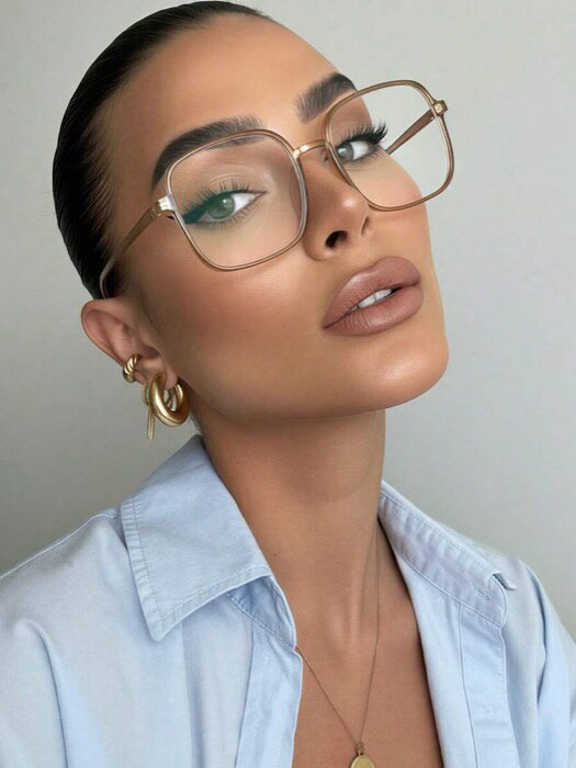 [ 8日から12日程度でお届け予定 ] アクセサリー レディース アイアクセサリー 1ペア レディース ブラウン スクエア フレーム シンプルな無地 大きめフレーム ファッショナブル 度なしメガネ