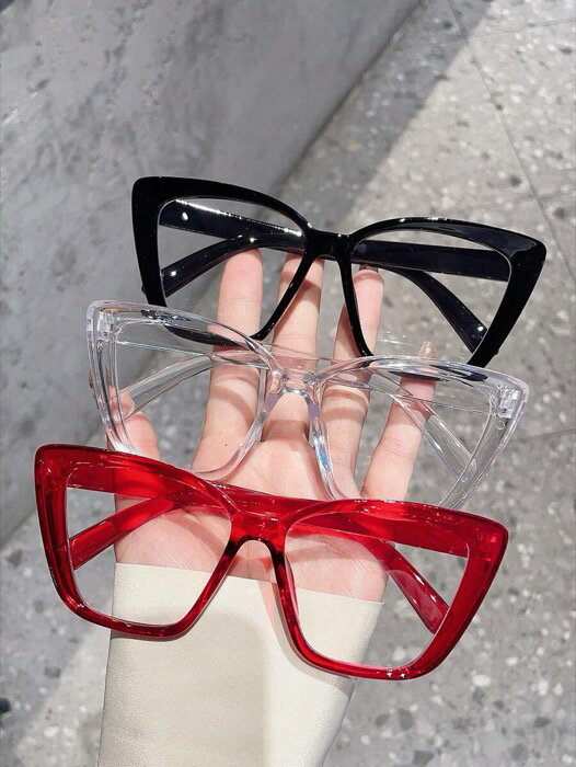 [ 8日から12日程度でお届け予定 ] アクセサリー レディース アイアクセサリー 3個入り スクエア ビッグフレーム キャットアイ 万能デイリーウェア、メイクアップレスルック必須 度なしレンズ メガネセット