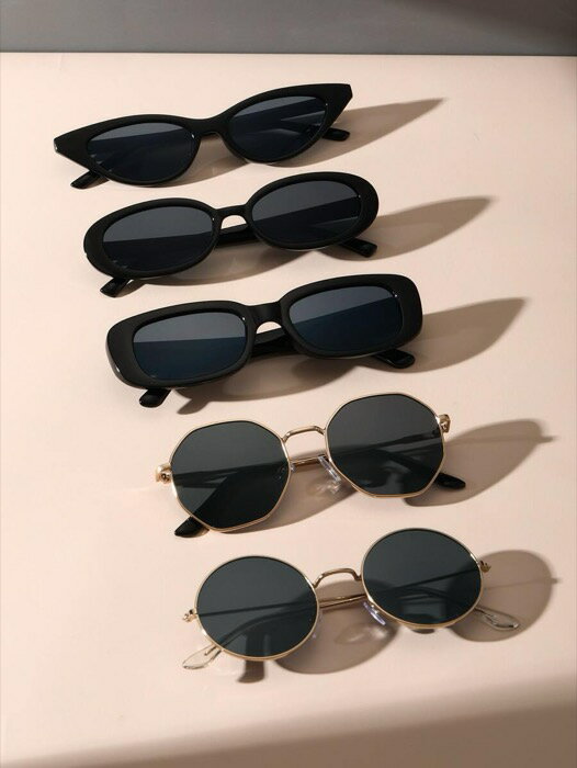 [ 8日から12日程度でお届け予定 ] アクセサリー レディース アイアクセサリー セット レディース ビンテージ プラスチック 猫目 楕円 フレーム メタル サークル ブラックメガネ 5ペア、日常生活、運転、ビーチ、アウトドア、旅行のファッション小物と