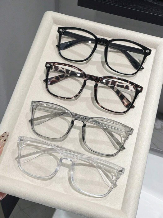 [ 8日から12日程度でお届け予定 ] アクセサリー レディース アイアクセサリー セット 4個入り スクエア フラットレンズ メガネセット 男女兼用、日常生活、読書、学校アクセサリー、ビーチアクセサリーに適しています