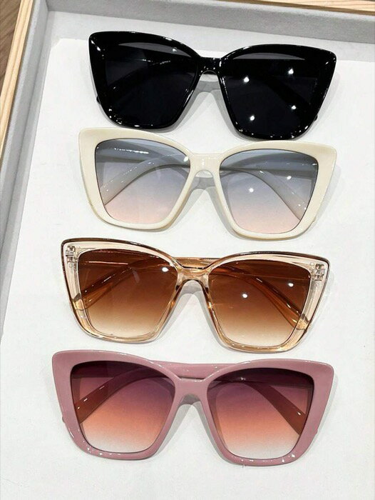 [ 8日から12日程度でお届け予定 ] アクセサリー レディース アイアクセサリー セット 猫目型プラスチックフレームカラフルなデザイン個性的なマルチカラー流行のファッション眼鏡 4枚セット、ホリデーアウトフィット、デイリーライフ、ビーチ、旅行、ウェディ(4)