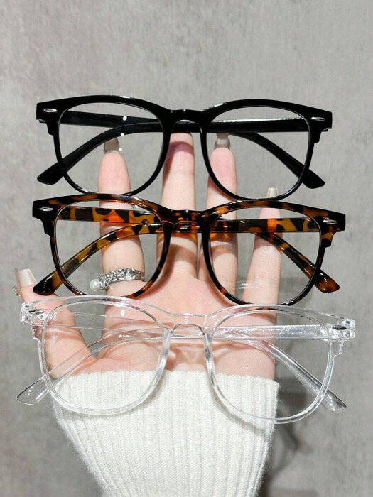 [ 8日から12日程度でお届け予定 ] アクセサリー レディース アイアクセサリー セット コンピューター/ゲーミング//スマホ用メガネ 女性用 3個セット、スクエア プラスチックフレーム、目の疲れを軽減、軽量メガネ、ファッション光学眼鏡フレーム