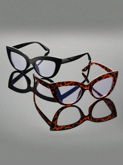 [ 8日から12日程度でお届け予定 ] アクセサリー メンズ アイアクセサリー セット ユニセックス キャットアイ レオパード柄 ブルーライトカットメガネ 2ペア、学校、日常生活、テレビ視聴、読書、オフィスの装飾に適しています