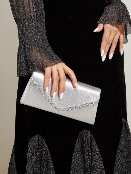 [ 8日から12日程度でお届け予定 ] バッグ レディース クラッチバッグ ラインストーンデコレーション入りPUシャンパンパーティークラッチバッグ、小さな四角いショルダー斜め掛けチェーンバッグ (女性用)