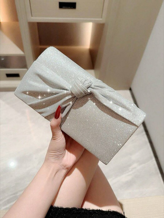 [ 8日から12日程度でお届け予定 ] バッグ レディース ドレスバッグ 十字結びデザインのメタリックワイヤーフリップカバークラッチバッグ、プリーツとスレッドライン、結婚式、パーティー、晩餐会、ウェディングドレス、フォーマルドレス、お誕生日会、パーティー