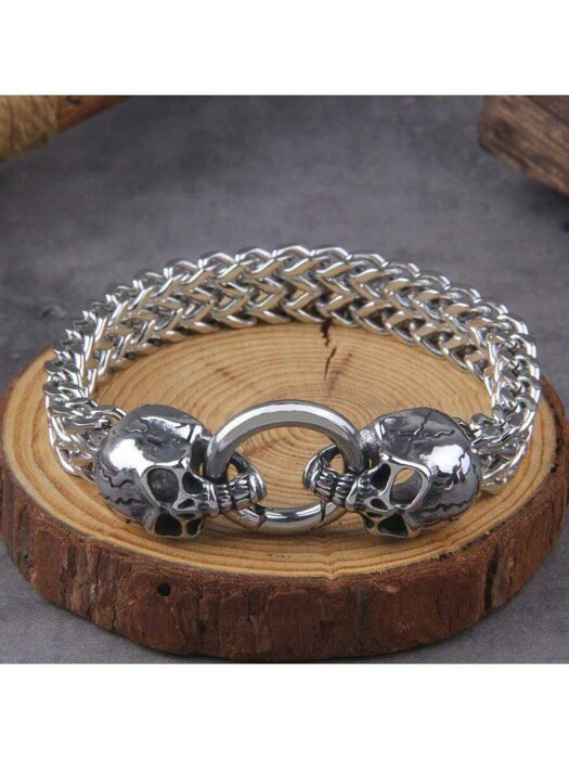 楽天Sports Studio 楽天市場店[ 8日から12日程度でお届け予定 ] ジュエリー メンズ ブレスレット ステンレス製 北欧スタイル ダブルオオカミヘッド ブレスレット メンズ レトロ パンク メッシュチェーン アニマルブレスレット ヒップホップ ロック トレンドジュエリー