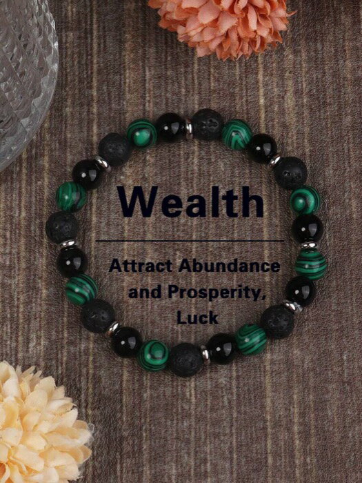 [ 8日から12日程度でお届け予定 ] ジュエリー メンズ ブレスレット 富を引き寄せる ビーズブレスレット、幸運と仕事の成功、豊かさと繁栄をもたらす、マラカイトとラヴァ ヒーリング ヨガ瞑想ジュエリー レディース