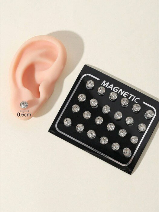 [ 8日から12日程度でお届け予定 ] ジュエリー メンズ イヤーアクセサリー 24個入り シンプルなファッショナブルな磁気式白水晶スタッドピアス 6mm、メンズの日常使い(4)