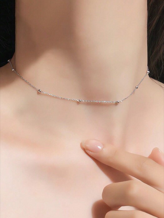 [ 8日から12日程度でお届け予定 ] ジュエリー レディース ネックレス チェーン 1個 スターリングシルバー925 アンティーク シンプル スパークリングビーズ調整可能ネックレス、女性・女の子ファッショントレンディなカラーチェーン、日常生活やパーティ