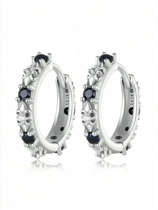 楽天Sports Studio 楽天市場店[ 8日から12日程度でお届け予定 ] ジュエリー レディース イヤーアクセサリー シルバー925 黒ジルコニア オニキス フープピアス 1ペア、アイリスの花 ヴィンテージ スタイル イヤークリップ パーティーアクセサリー ギフト