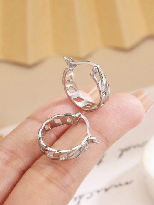 [ 8日から12日程度でお届け予定 ] ジュエリー レディース イヤーアクセサリー 1ペア S925スターリングシルバー中空チェーンフープピアス、繊細なデザイン、軽量、多用途、ラグジュアリーメッキゴールド/シルバージュエリー、デイリーウェアや通勤に適し、