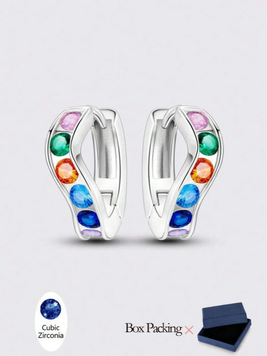 [ 8日から12日程度でお届け予定 ] ジュエリー レディース イヤーアクセサリー 1ペア オリジナル 925スターリングシルバー レディース フープピアス カラフルなキュービックジルコニア 曲線モールド インスタイル ピアス ジュエリー ギフト 日常使