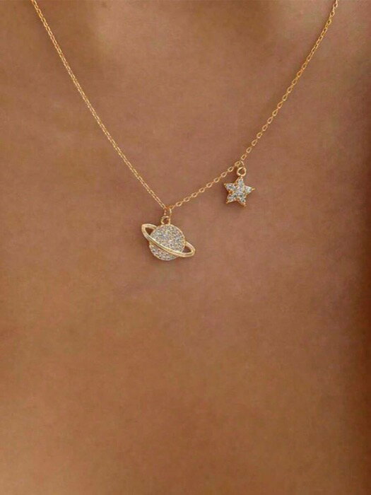 [ 8日から12日程度でお届け予定 ] ジュエリー レディース ネックレス ペンダント 1個 スターリングシルバー925 エレガントな輝くプラネットスター ジルコニアペンダントチョーカーネックレス レディース 日常着 友情 誕生日 パーティー ジュエリー