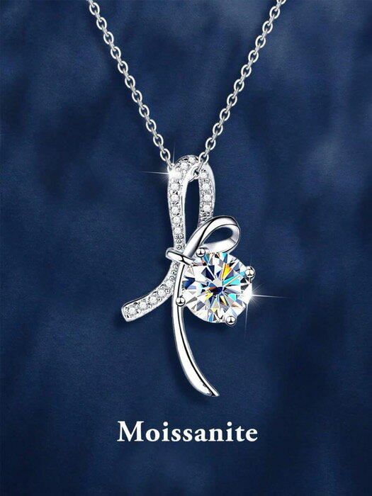 [ 8日から12日程度でお届け予定 ] ジュエリー レディース ネックレス ペンダント 1カラット モアッサナイト ネックレス 925スターリングシルバー リボン ウェディングジュエリー、デイリーウェアやバケーションに、洗練された誕生日ギフト、婚約・結婚