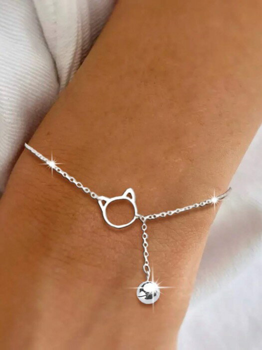 [ 8日から12日程度でお届け予定 ] ジュエリー レディース ブレスレット チェーン 1個 S925スターリングシルバー ミニマリスト 中空猫ブレスレット、かわいい子猫、甘い動物タッセルビーズジュエリーレディースギフト