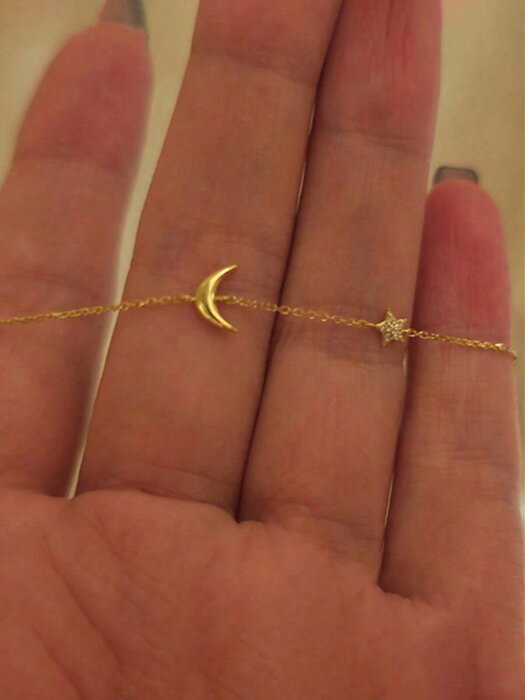 [ 8日から12日程度でお届け予定 ] ジュエリー レディース ブレスレット チェーン 1個 スターリングS925シルバーヴィンテージ エレガント かわいい ムーン スター ジルコニア ゴールド ブレスレット レディース ミニマル デイリー パーティー