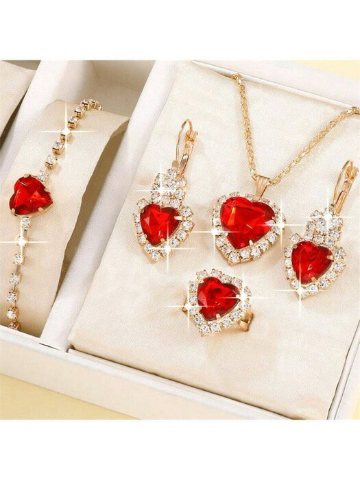 [ 8日から12日程度でお届け予定 ] ジュエリー レディース セット レディース フル キュービックジルコニア チャームネックレス , ピアス , リング と ブレスレットセット