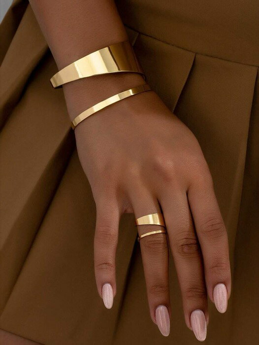 [ 8日から12日程度でお届け予定 ] ジュエリー レディース セット 1セットシンプルで万能な幾何学的中空二重層バングルとリングレディースジュエリーセット、ホリデーギフト