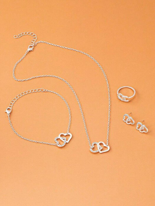 [ 8日から12日程度でお届け予定 ] ジュエリー レディース セット ハートスタッドピアス 1ペア、ブレス..