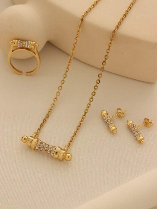 [ 8日から12日程度でお届け予定 ] ジュエリー レディース セット 1セット ミニマリスト デザイン 24Kゴールドメッキ ブルーストーン 入り ピアス、リング、ネックレス ジュエリーセット、女性の日常着に適しています