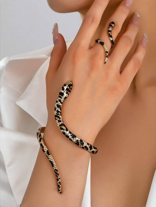 [ 8日から12日程度でお届け予定 ] ジュエリー レディース セット ヨーロピアン&アメリカンスタイルのスネークデザイン リング&ブレスレットジュエリーセット 1セット、使い勝手の良い