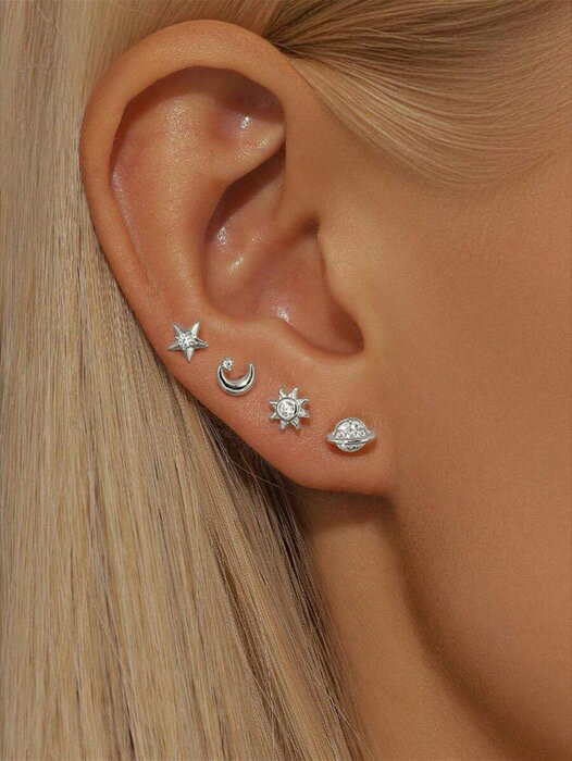 [ 8日から12日程度でお届け予定 ] ジュエリー レディース イヤーアクセサリー 4個セット スター ムーン 925スターリングシルバー ヒポアレルジック ピアス レディース スウィートスタイル スタッドピアス ウェディング ブライダルジュエリーに適し