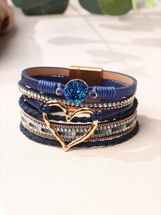 [ 8日から12日程度でお届け予定 ] ジュエリー レディース ブレスレット ストリング 1個 ボヘミアン調 マルチレイヤー ハートチャーム ブレスレット バレンタイン