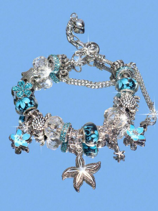 [ 8日から12日程度でお届け予定 ] ジュエリー レディース ブレスレット チェーン 1個 クラシックな桜のチャームブレスレット、1個 ファッショナブルな海洋スタイルのヒトデ&貝ブレスレット、1個 ピンクの桜のチャームブレスレット