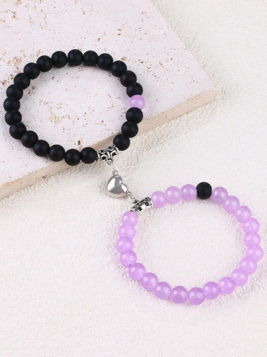 [ 8日から12日程度でお届け予定 ] ジュエリー レディース ブレスレット セット ガラスハート型 マグネット式 カップルブレスレット 2個セット