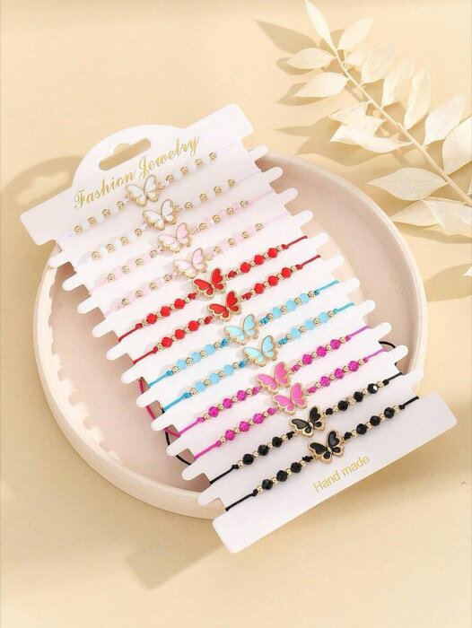[ 8日から12日程度でお届け予定 ] ジュエリー レディース ブレスレット セット 12 ピース/セットファッション亜鉛合金蝶の装飾文字列ブレスレット女性のための誕生日のギフト