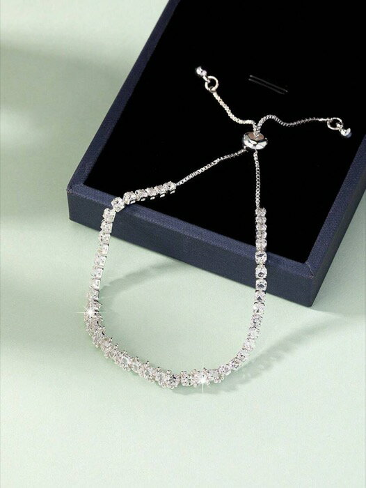 [ 8日から12日程度でお届け予定 ] ジュエリー レディース ブレスレット チェーン 1pc 調節可能なシルバーメッキラインストーン装飾レディースブレスレット日常着に最適