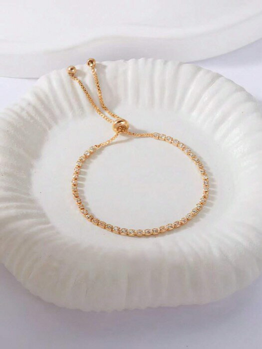 [ 8日から12日程度でお届け予定 ] ジュエリー レディース ブレスレット チェーン 1個 ジルコニア&クリスタル装飾付き高級調整可能ブレスレット