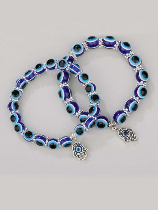 [ 8日から12日程度でお届け予定 ] ジュエリー レディース ブレスレット セット 2個セット/4個セット 8mm/10mm レジン製 悪魔の目 エラスティック ブレスレット