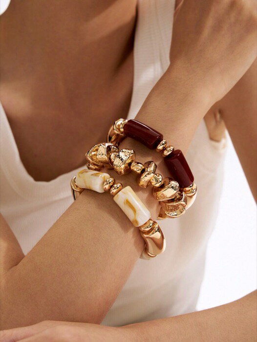 [ 8日から12日程度でお届け予定 ] ジュエリー レディース ブレスレット ビーズ 3個セット ヴィンテージ マルチレイヤーブラウン アクリルビーズブレスレット&ゴールドナゲットブレスレット、女性、カップル、パーティー、日常着に適しています