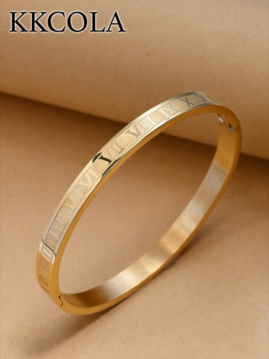 [ 8日から12日程度でお届け予定 ] ジュエリー レディース ブレスレット バングル ローマ数字ディテールバングル1個、ステンレススチールジュエリー