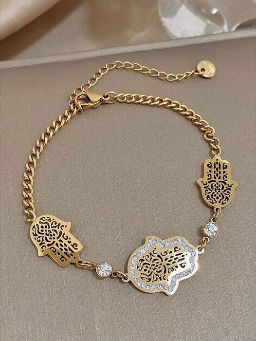 [ 8日から12日程度でお届け予定 ] ジュエリー レディース ブレスレット チェーン 1個の女性用ゴールドパームチャームブレスレット。ステンレス製で夏の装いにもおしゃれでエレガント。毎日のパーティーやジュエリーギフトに最適。