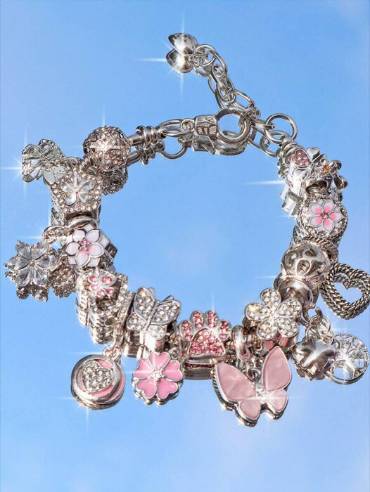 [ 8日から12日程度でお届け予定 ] ジュエリー レディース ブレスレット チェーン 1個 ピンクの蝶のチャームブレスレット、動物保護メモリアルブレスレット、犬の足跡ブレスレット、ピンクの桜の花ブレスレット