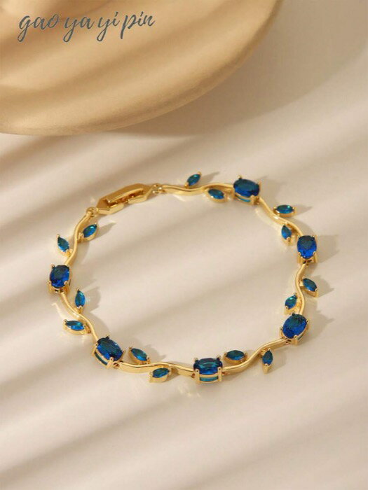 [ 8日から12日程度でお届け予定 ] ジュエリー レディース ブレスレット チェーン 1個 ファッション メッキ 色あせない 高品質 輝くジルコニアテニスブレスレット、ユニークなリーフデザイン マルチカラー、女性の日常&フェスティバルアクセサリー、ブラ